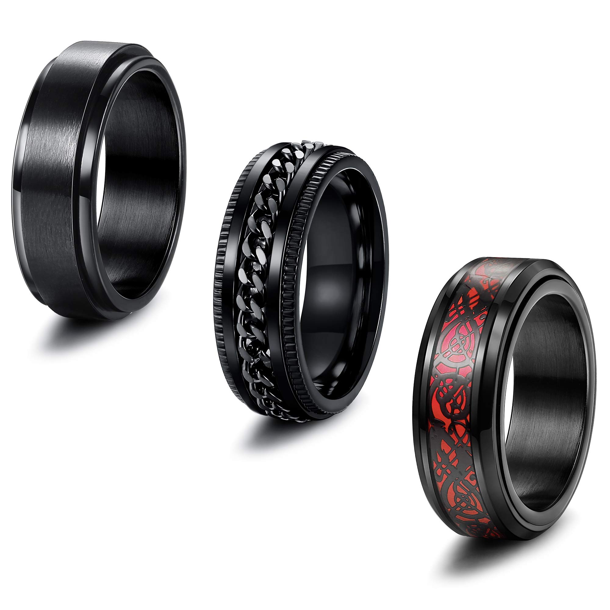 

Модные кольца-спиннеры из нержавеющей стали 8 мм для мужчин, кольца-цепочки с узором дракона, со скошенными краями, кольцо с кельтским узлом, обручальное кольцо