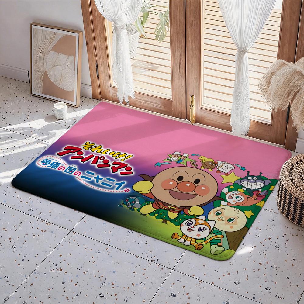 Cartoon A Anpanman Floor Mat Eco Flannel Doormat Non Slip Odorless Indoor Floor Rug Soft Short Plush Home Mat