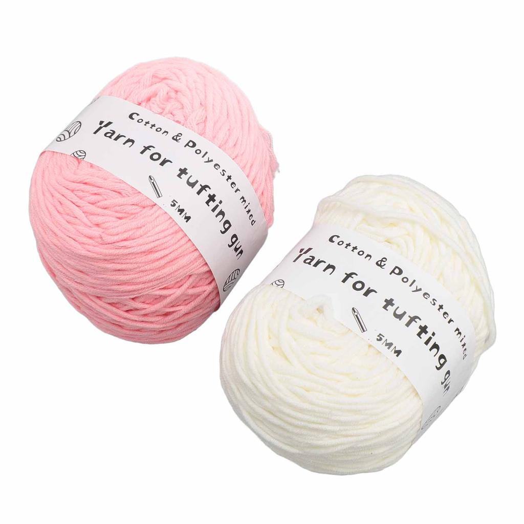 2 Rolls Tufting Yarn Milky White Pink 0.2in Wide Elastic Shrink Resistant Cotton Carpet Knitting Yarn for Handicraft DIY
