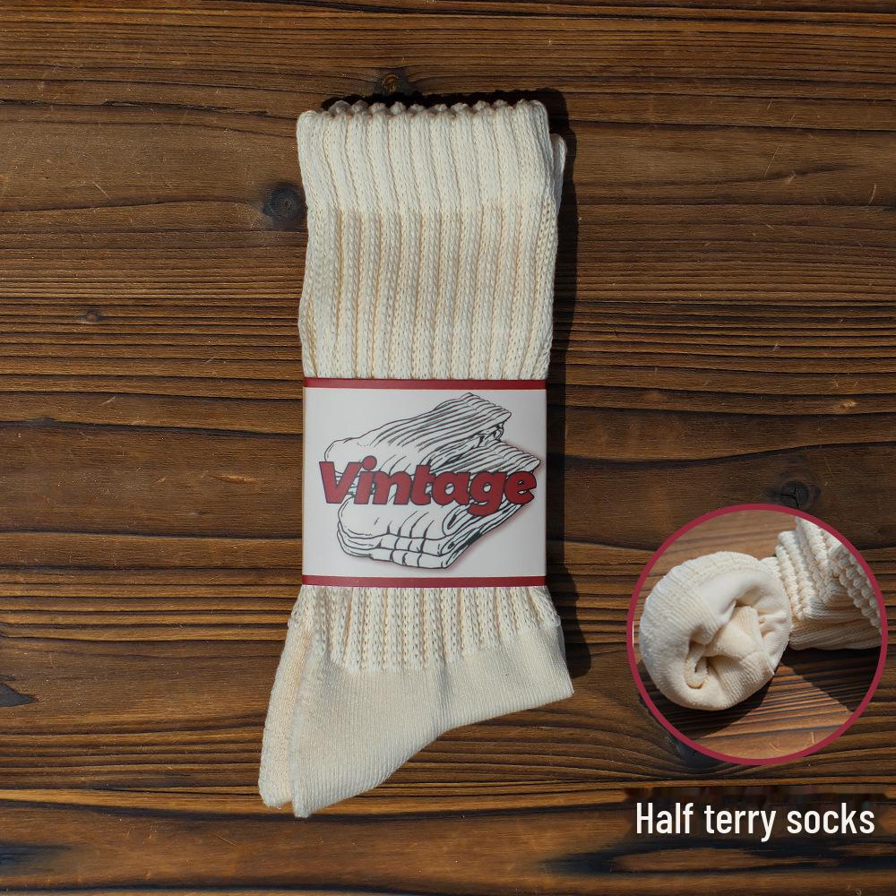 Unisex American Style Thick Cotton Mid-Tube Socks with Striped Pattern for Autumn/Winter