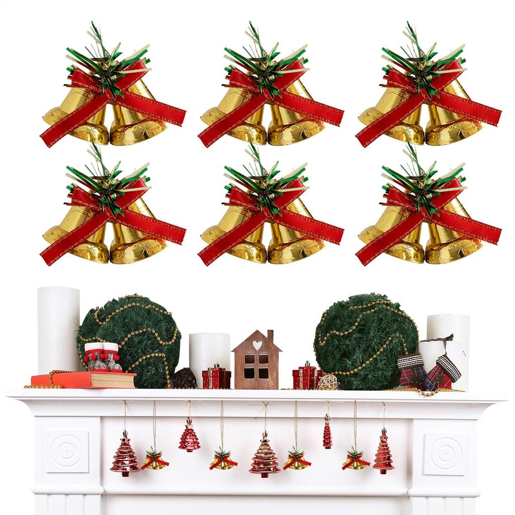 Christmas Bell Decorations Gold Metal Wreath Ornaments With Bowknots Christmas Garland Bell Decor Christmas Tree DIY Decoration
