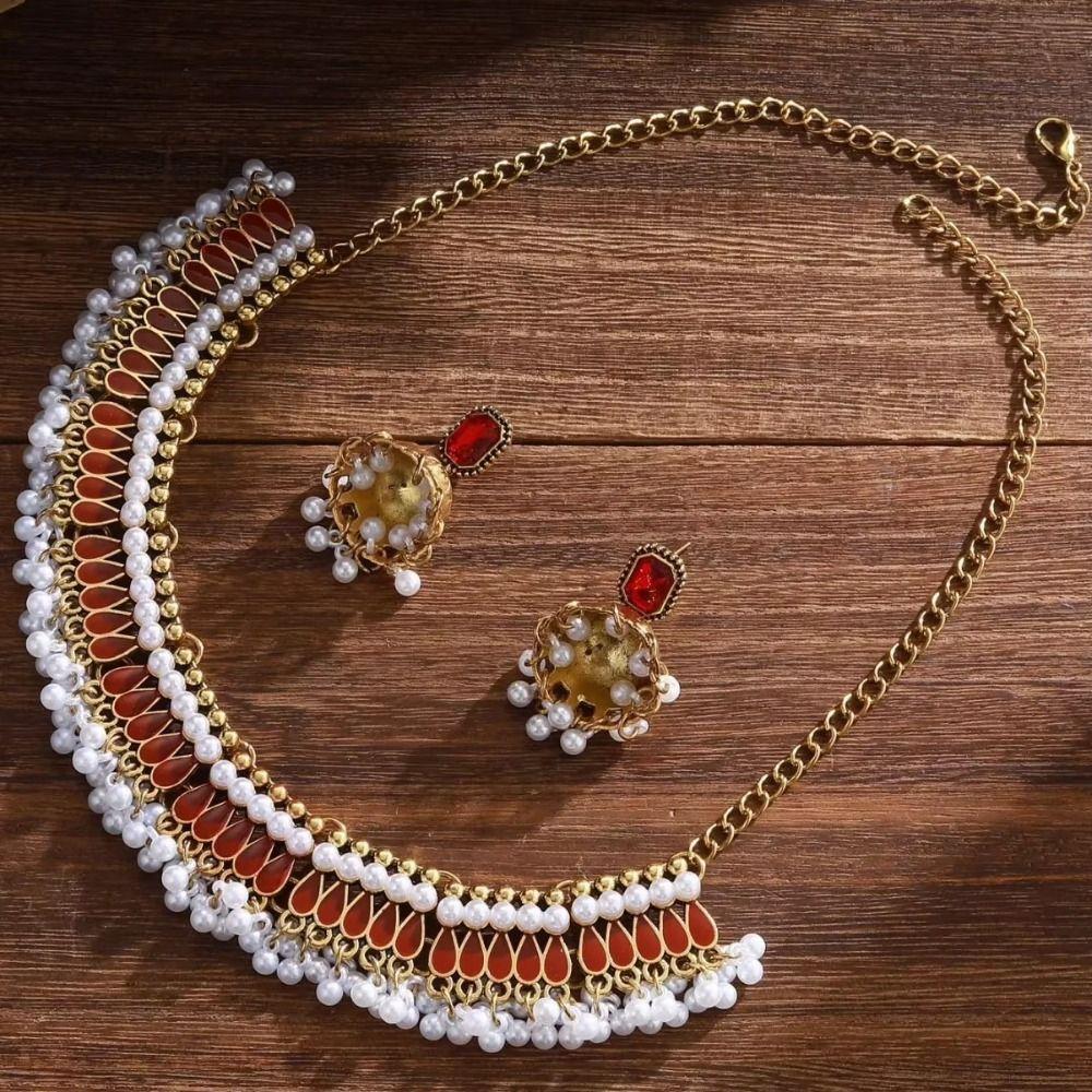 Ethnic Style Oil Drop Necklace And Earring Fashionable Clavicle Chain Vintage Jewelry Set  Birthday