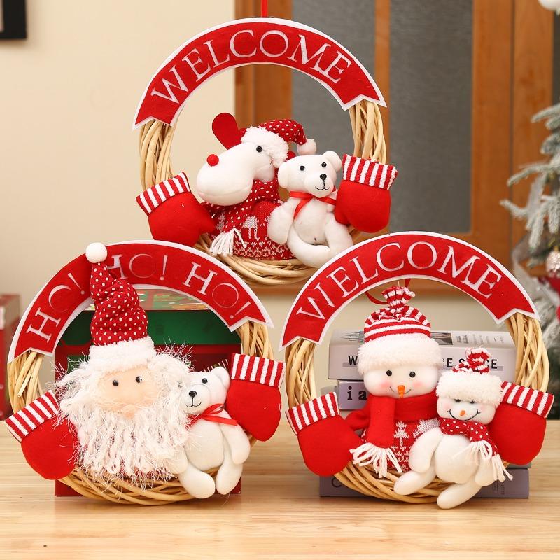 Christmas Decorations Old Man Snowman Elk Rattan Wreath Door Wall Hanging Christmas Tree Window Scene Arrangement