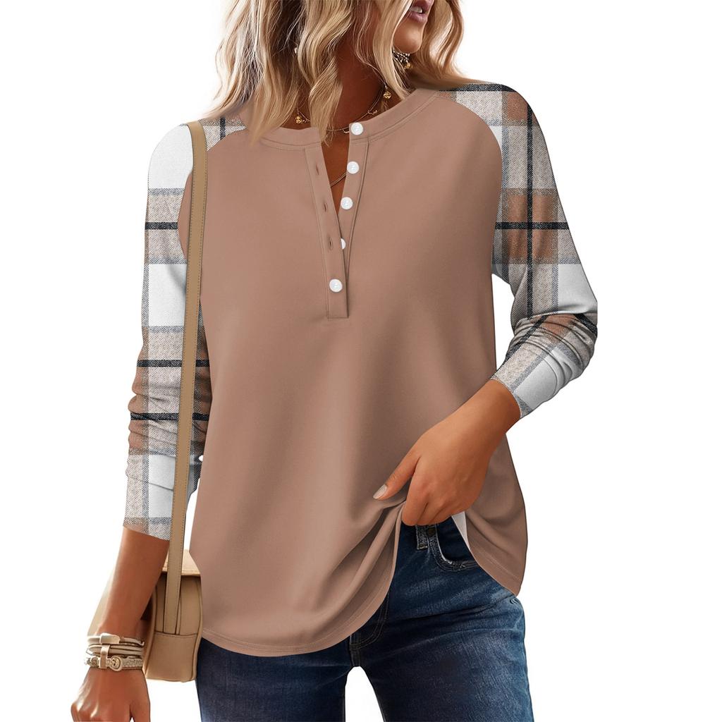 Moda Damska Luźna Bluzka z Długim Rękawem i Okrągłym Dekoltem