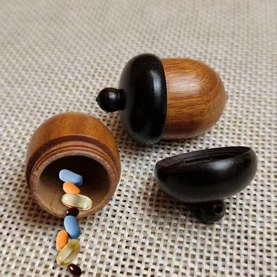 1/2 Peças Mini Porta-Pílulas de Sândalo Caixa Portátil para Armazenamento de Grânulos Estojo para Comprimidos de Resgate Recipiente para Pequenos Itens Pingentes de Bolota DIY