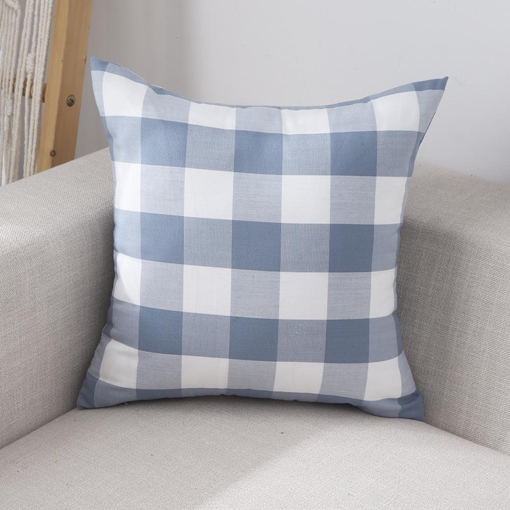 Blue Pillow Covers Plaid Home Decorative Sofa Cushion Cover 45x45cm 1PC