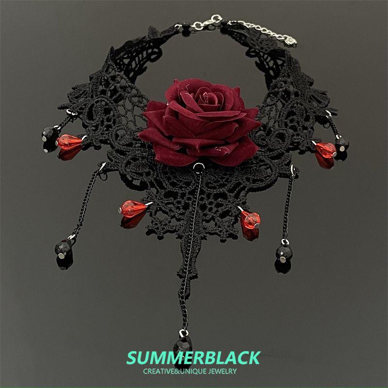 

Dark Goth Style Lace Rose Flower Choker Neck Band Neck Accessories Necklace for Women Necklace Jewelry Fancy Black Lace Rose Necklace