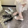 With Skirt Temperament Cool Slippers Women's 2025 Summer New Bow Transparent Rhinestones Beautiful High Heels Fairy Sandals