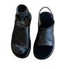 Soft leather version! Sandals women's summer fashion versatile black round head open toe comfortable soft sole back strap Roman shoes