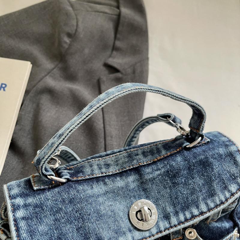 Stylish Denim Handbag Mini Backpack with Detachable Strap and Front Pockets for Casual Wear