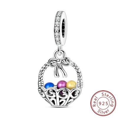 Original Copper Easter Flower Basket Egg Pendant Beads Charms Fit Bracelets Diy Jewelry Gift