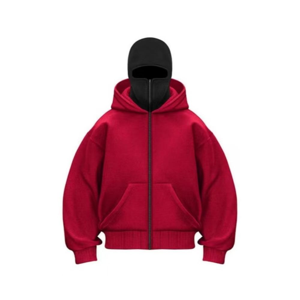 Men's Double Hat Fleece Sweater Hoodie, Solid Color Pullover, Solid Color Hoodie with Zippered Front for Daily Wear (Autumn/Winter)