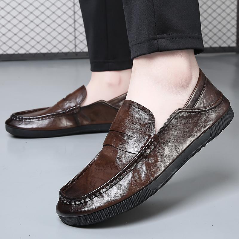 Fashion Classic Genuine Leather Soft Bottom Loafers Men New Handmade Flats Designer Casual Leather Shoes Comfy Anti-slip Business Shoes