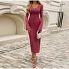 Knitted Women Dress Long Sleeve V Neck Elegant Autumn Robe Fashion Casual Dresses