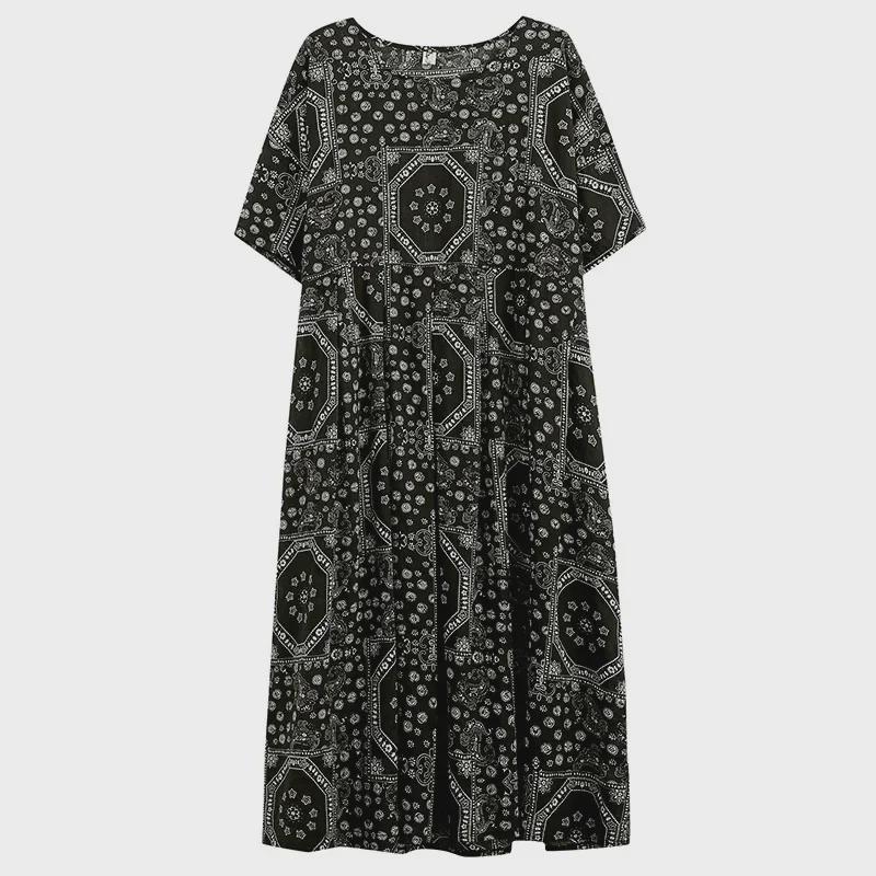 Retro Floral Loose-Fit Midi Dress for Plus Size Women - Spring & Autumn