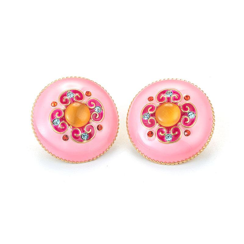 French antique stud earrings retro niche design enamel flower earrings 925 silver needles, high-end light luxury earrings