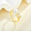 Gold Plated 925 Sterling Silver Open Adjustable Ring Freshwater Baguette Open Band Statement Ring for Women Fashion Jewelry