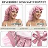 Long Satin Bonnet - Double Layer Reversible Silk Bonnet for Long Hair Women Sleeping Cap with Tie Band