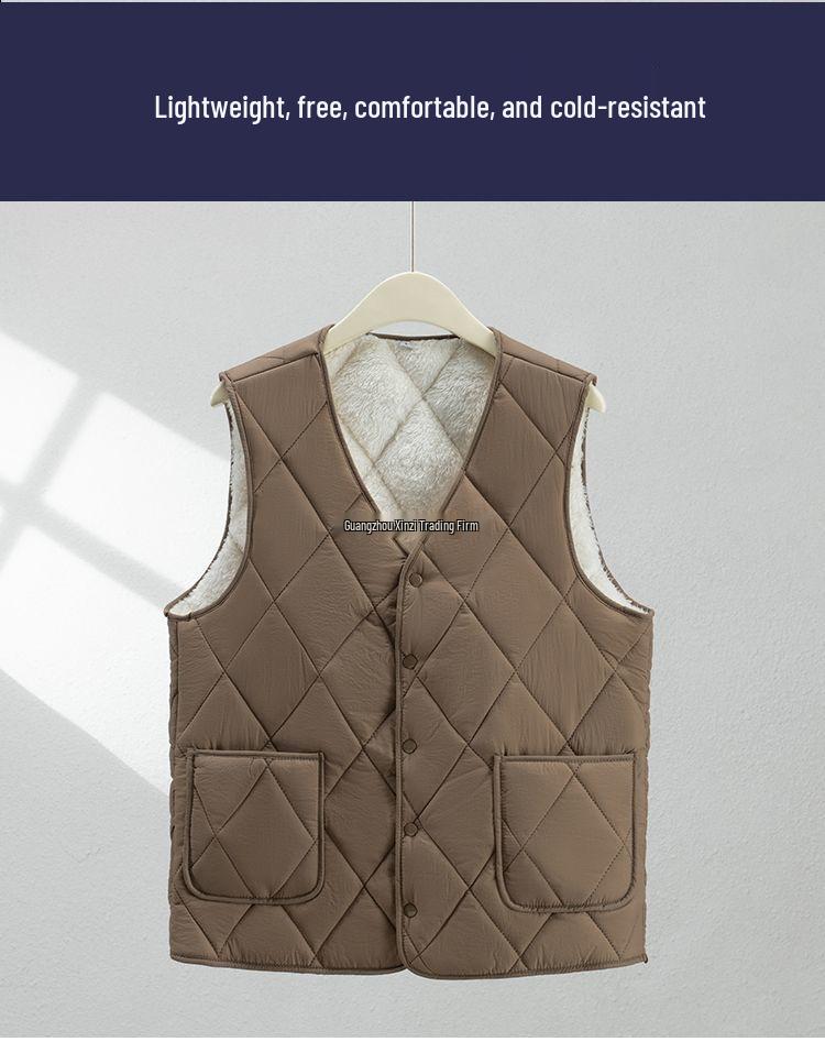 Men's Plus Size Lambswool Cotton Jacket - Autumn Winter Warm, Velvet-Lined, Thick, Short Collar, Loose Fit, Versatile Design