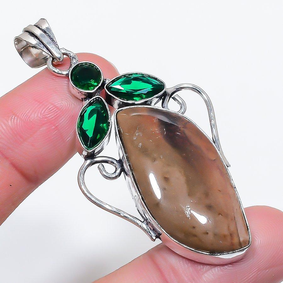 

Natural Bloodstone, Diopside 925 Sterling Silver Jewelry Pendant 2.56 q1a63