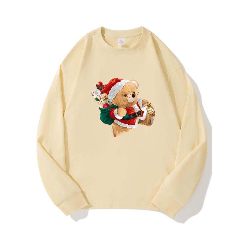 

Осенняя одежда Christmas Bear с длинными рукавами из чистого хлопка, новый мужской и женский топ, весенний внутренний слой, базовая рубашка, футболка с круглым вырезом и длинными рукавами XXL бежевый