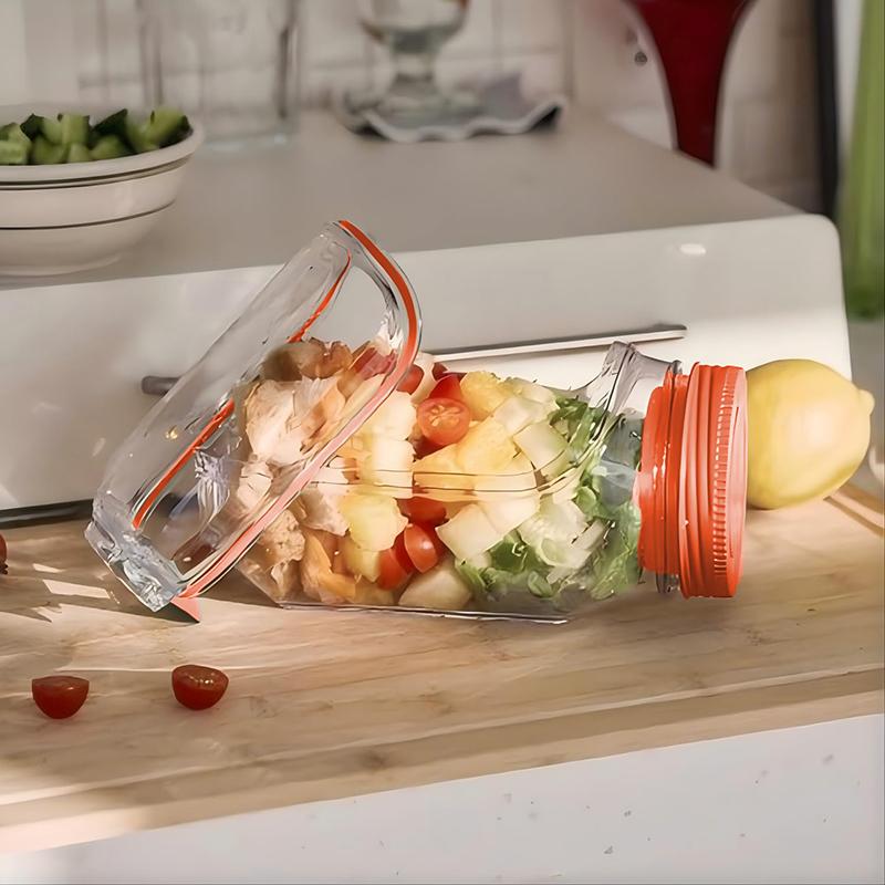 Salad Jar,Mason Jar Salad Container With Side Opening, Dressing Bowl, Sauce Compartments, Microwave-Safe, Freezer And Dishwasher