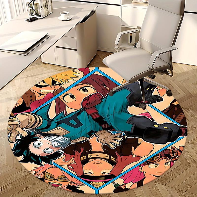 1pz Tappeto Rotondo Personaggi My Hero Academia - Tappetino Rotondo Antiscivolo per Sedia da Ufficio, Design Anime per Arredamento Casa, Adatto per Ufficio, Soggiorno