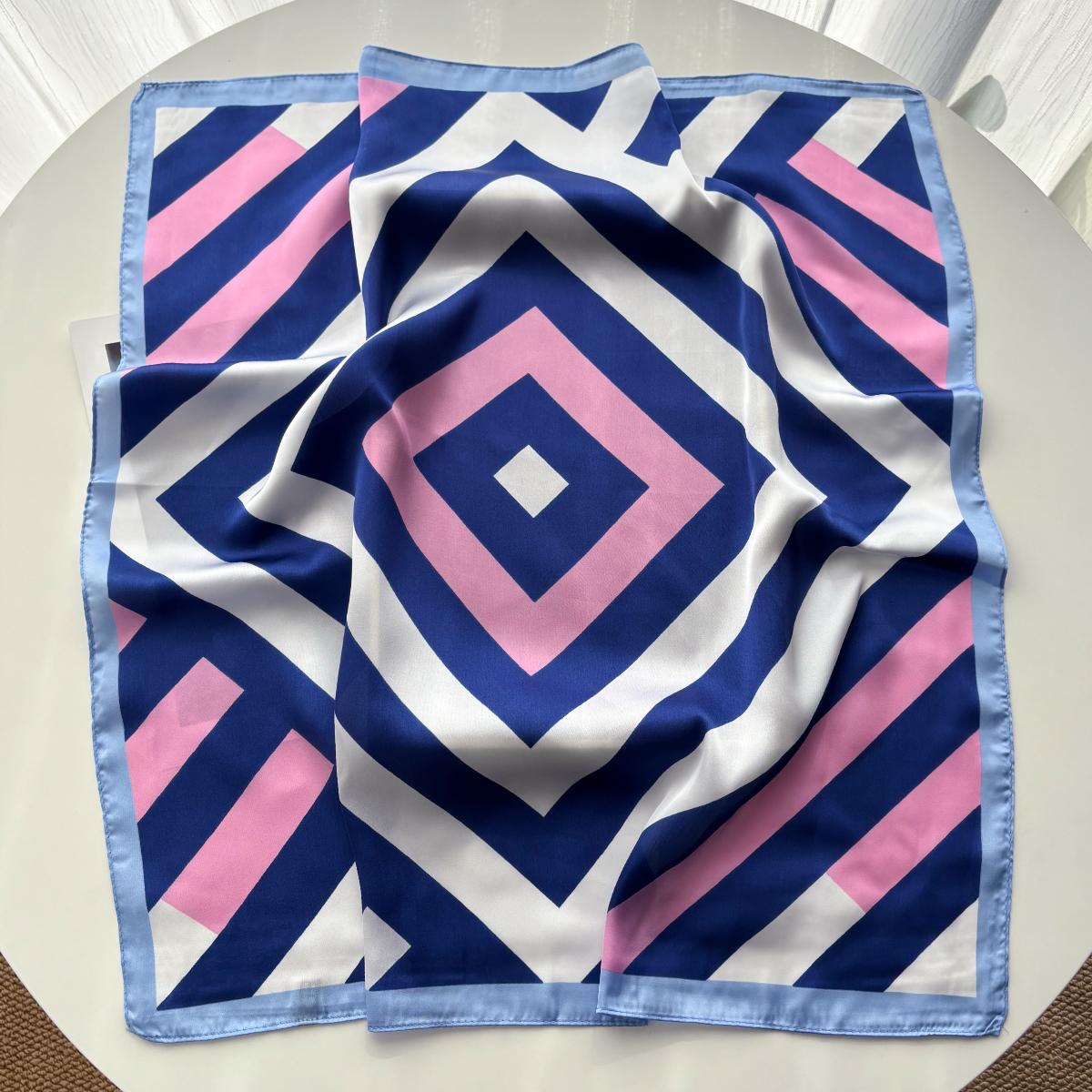 

Abstract Printed Square Scarf For Women Elegant Imitation Silk Scarves Bandanas Hijab Neckerchief Luxury Shawl Wraps