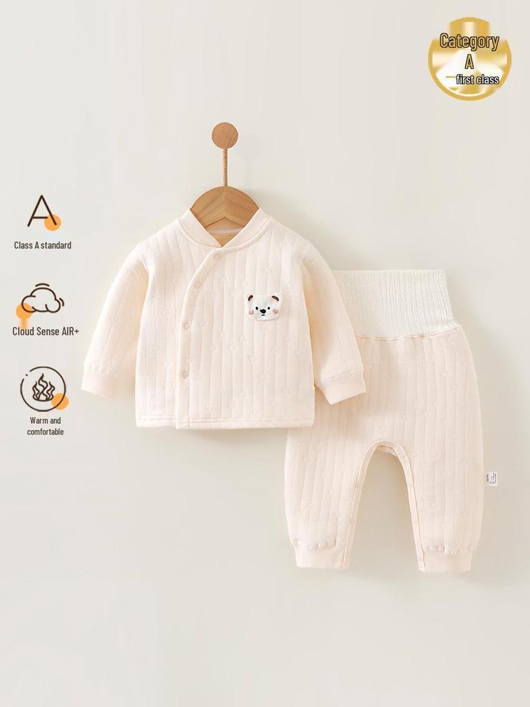 Herbst- und Winterkleidung für Babys: Dreilagiges warmes Set mit hoher Taille, gepolstertem Neugeborenen-Oberteil & Hose