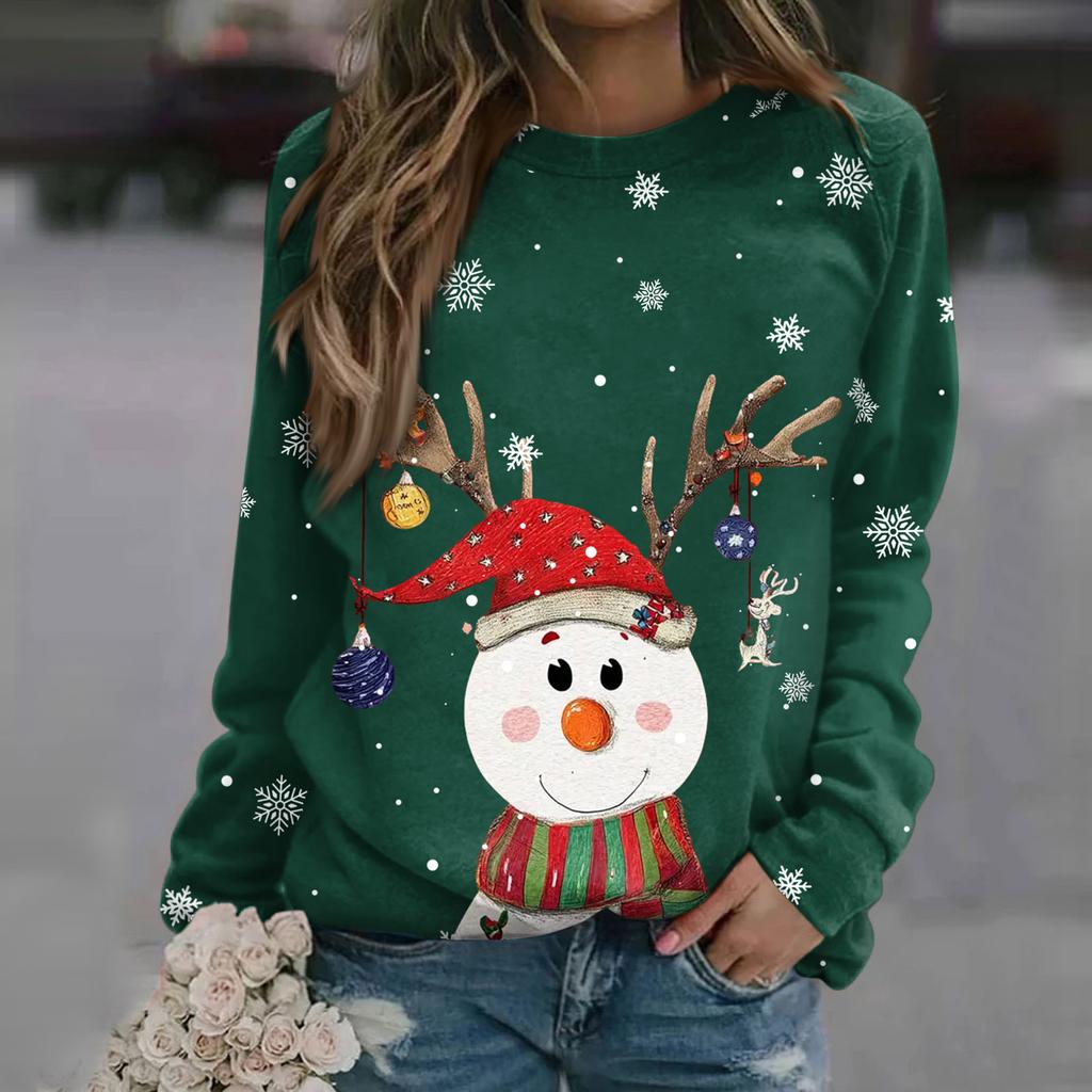 Women's Fashion Casual Long Sleeve Christmas Printed Neck Sweatshirt Top