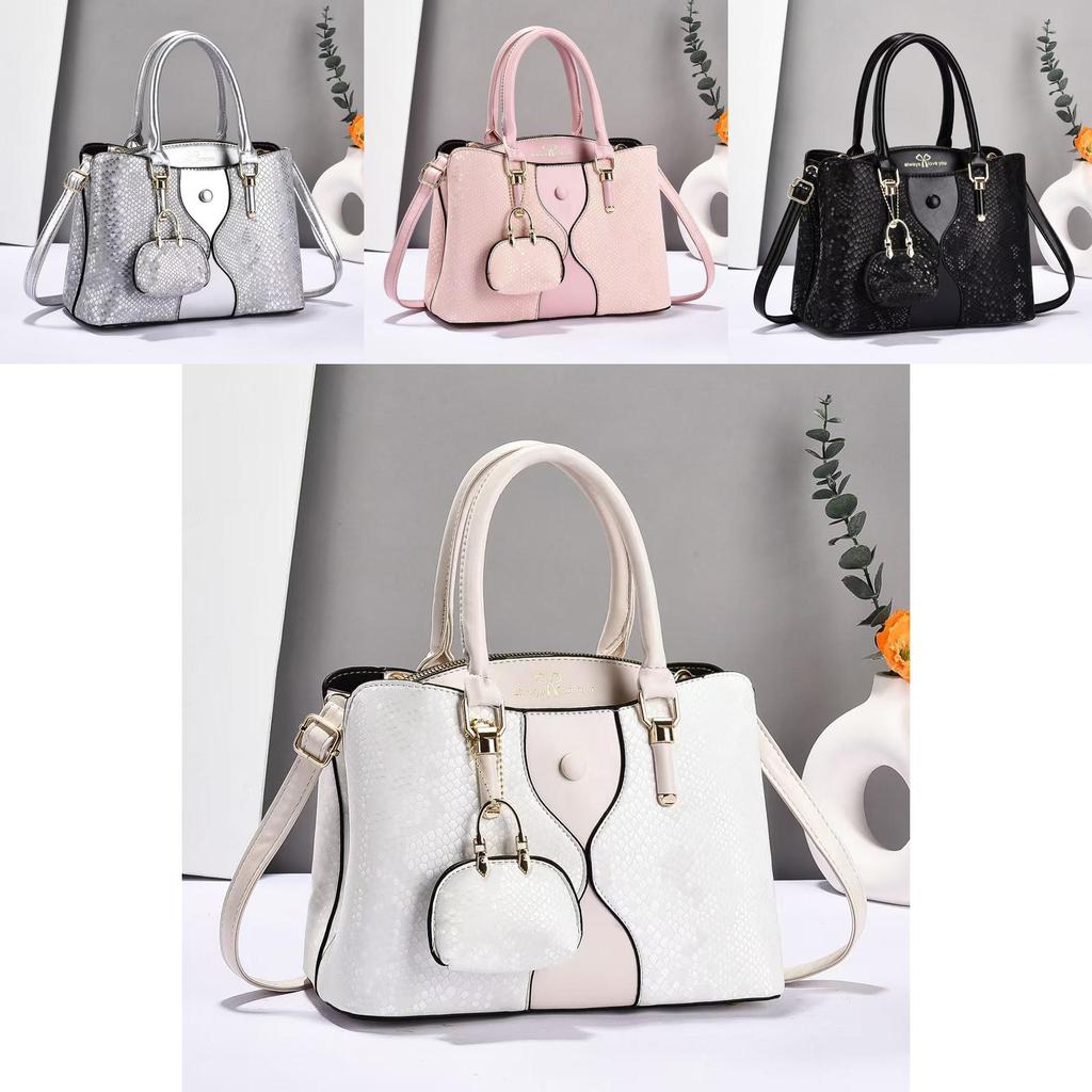 Fashion Splicing Design Shiny Snake Pattern Women Handbag With Pendant Small Bag For Daily Use