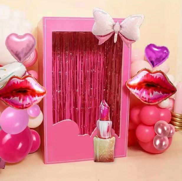 Pink Bow Lipstick Aluminum Film Balloon Set Girl Birthday Party Venue Decoration