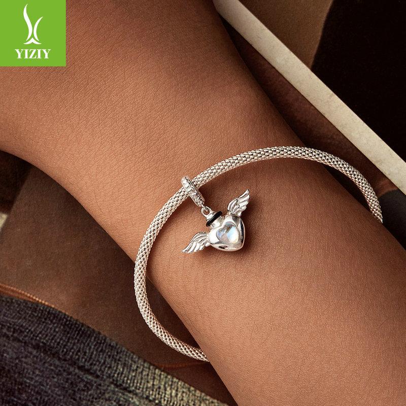 Love Wings Removable Diy Pendant Accessories, Pet Commemorative Box S925 Sterling Silver Bracelet Beaded.