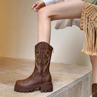 Women Boots Winter Boots Shoes Retro Thick-soled Versatile Western Cowboy Boots Female Shoes Women Winter Boots Shoes