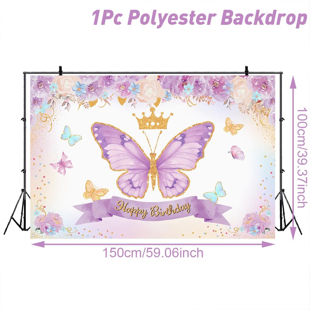 Butterfly Backdrop Butterfly Happy Birthday Party Decor Kids Girls Birthday Party Supplies Baby Shower Photography Background