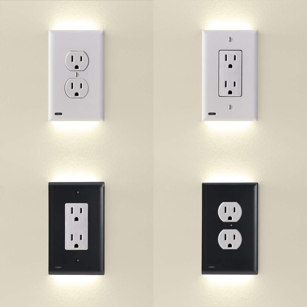 Outlet Cover Wall Socket Plate Double Led Night Light Sensor Coverplate Plug