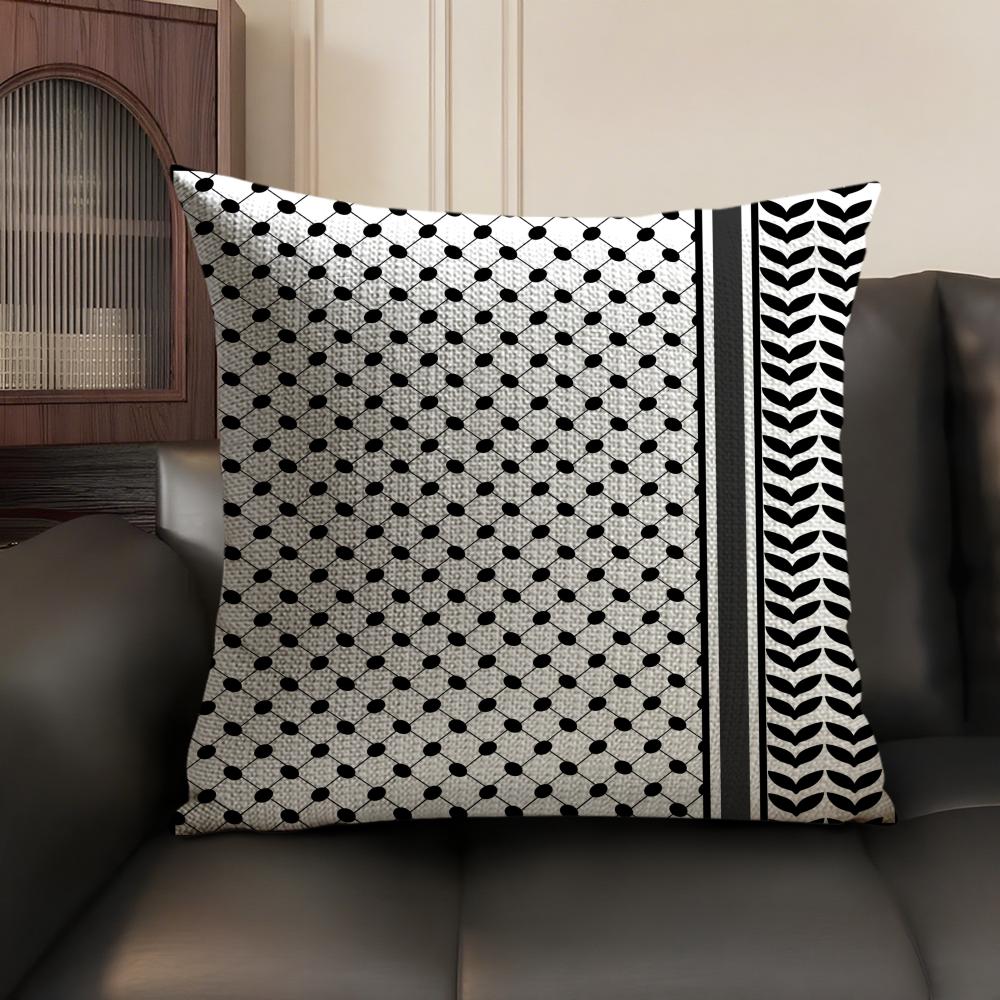 Arabische Keffiyeh Traditionelle Kissenhülle Naturleinen Bio-Stoff Zweiseitiger Druck Sofa Heimdekoration Geschenk Kissenbezug