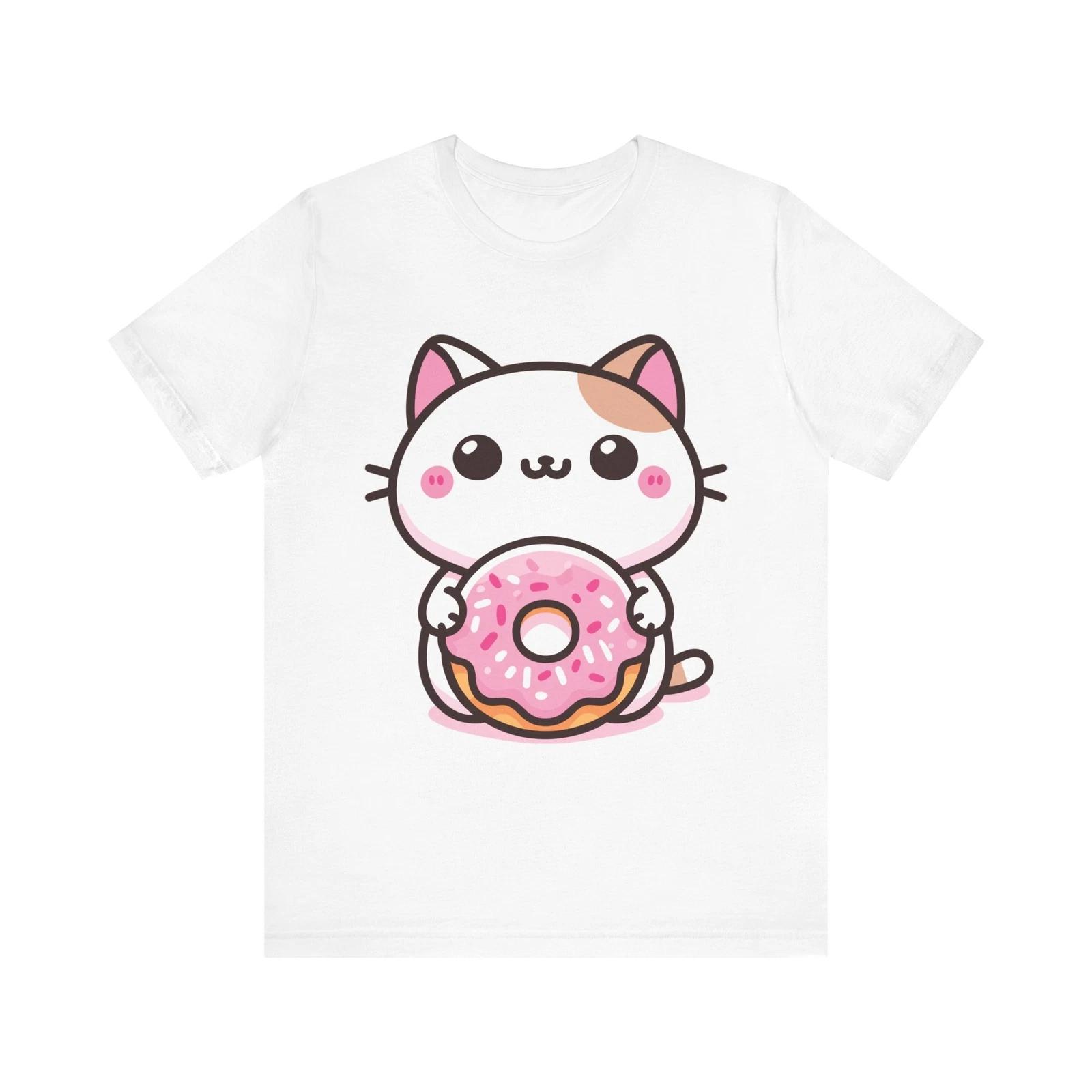 Милая кошка Кавайи с пончиком Мультяшный Эстетичный Дизайн Футболка M