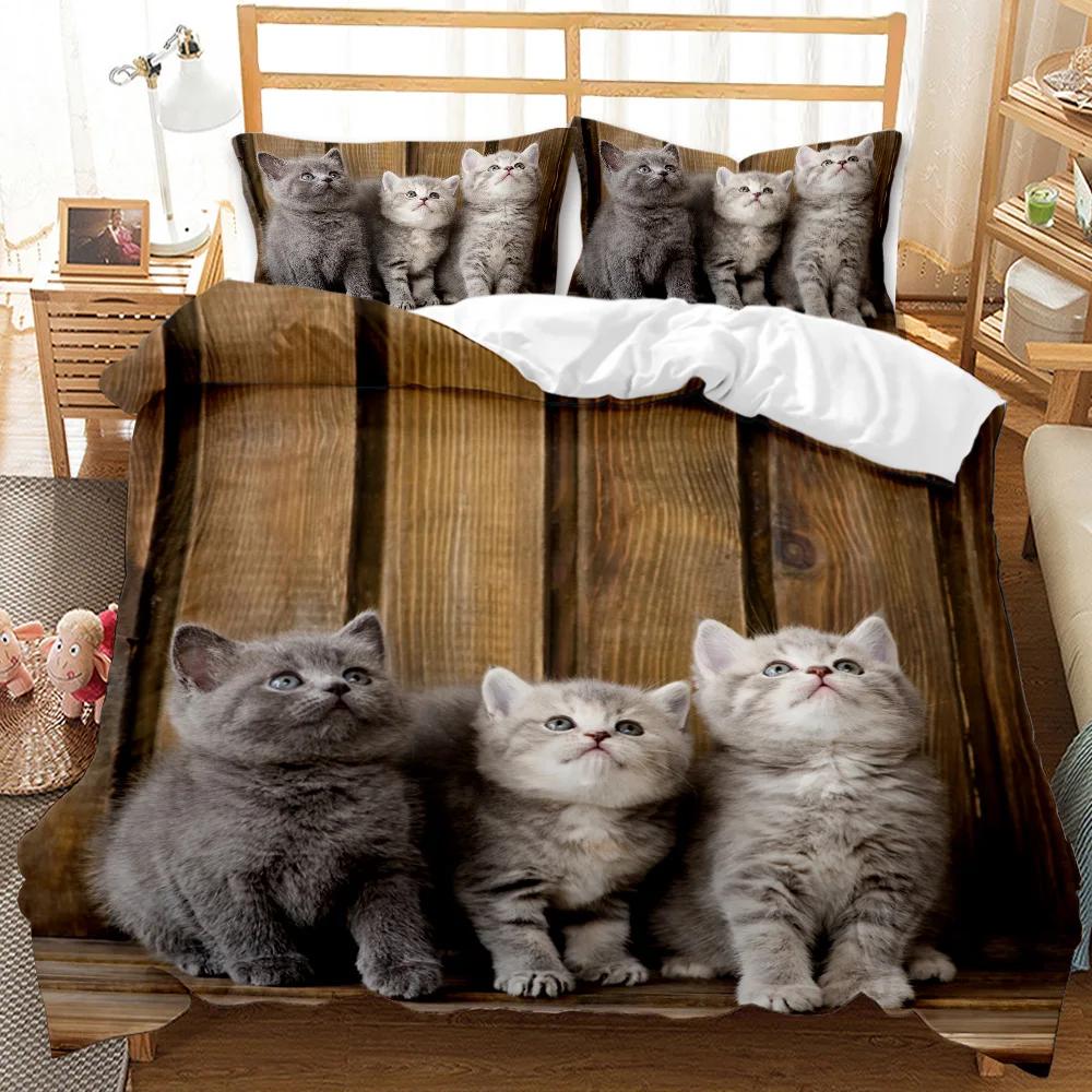 Poszwa na kołdrę dla psa i kota, uroczy kreskówkowy szczeniak, zwierzęcy wzór, zestaw pościeli, uroczy kotek, rozmiar podwójny, queen, king, poliestrowa poszwa na kołdrę