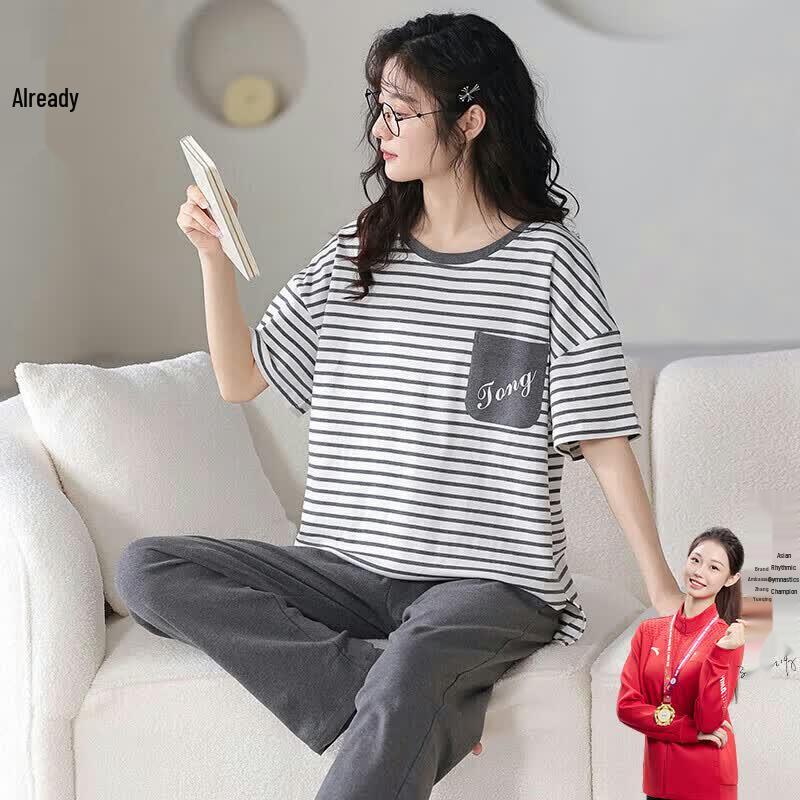 Yiduo Women s 100% Cotton Short-Sleeve Long-Pants Pajama Set XL