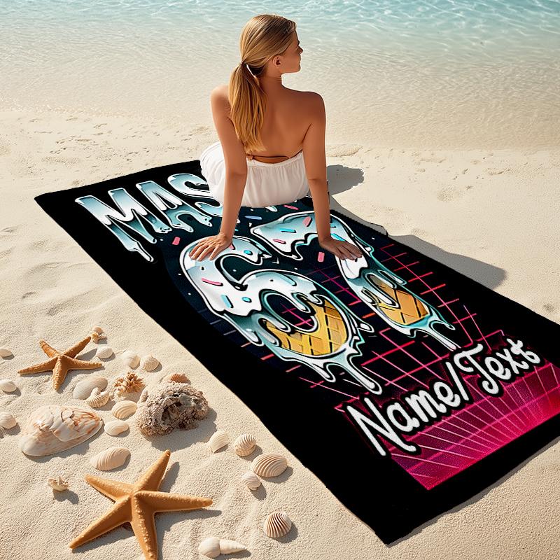 1PC Custom Name Mason's 80s Neon Ice Cream Beach Towel Highly Absorbent And Sand-Resistant Towel for Swimming, Pool, Yoga, And Travel Lightweight