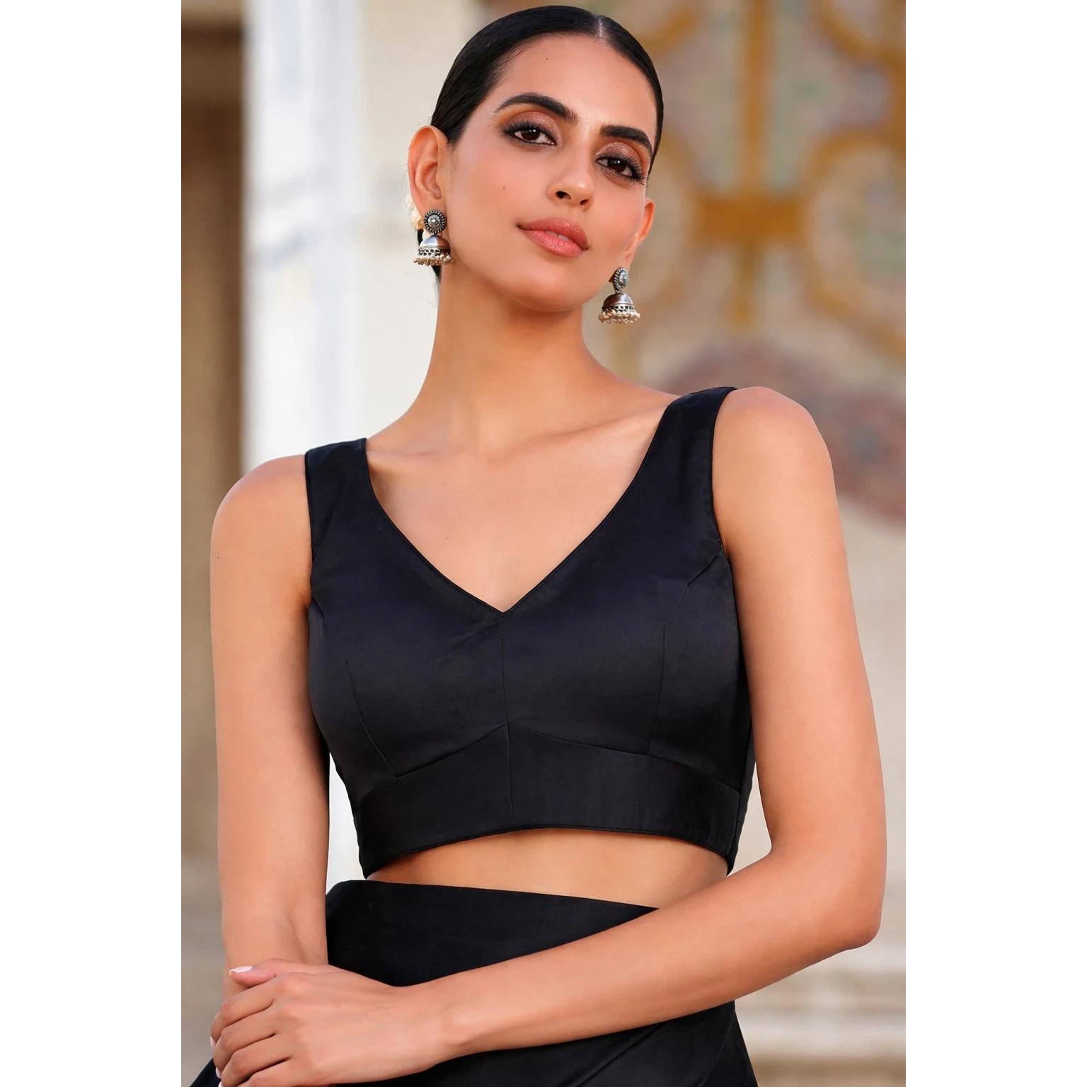 Indian Women s Sleeveless Dupion Silk Blouse Designer Party Wedding Wear Choli 32 чёрный