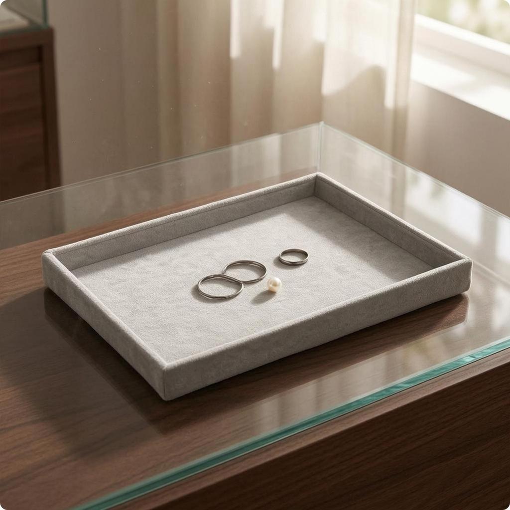 Velvet Jewelry Tray Raised Sides Rectangular Textured Surface Accessory Storage