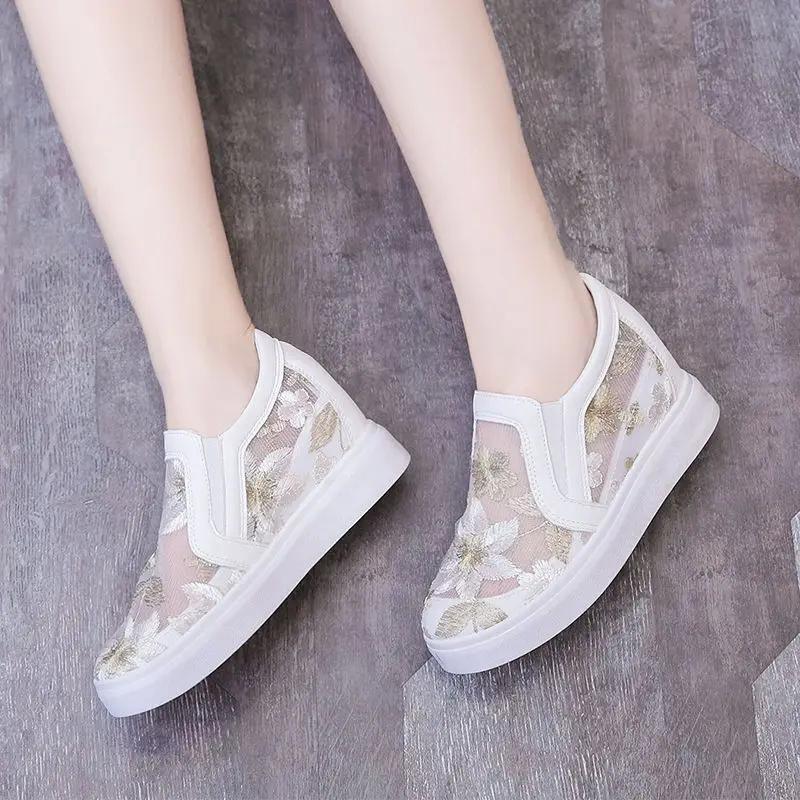 Fashion Women Footwear Whit Mesh Breathable High On Platform Slip Ladies Shoes High Quality And Low Price Summer 2024 Offer Urban Cheap