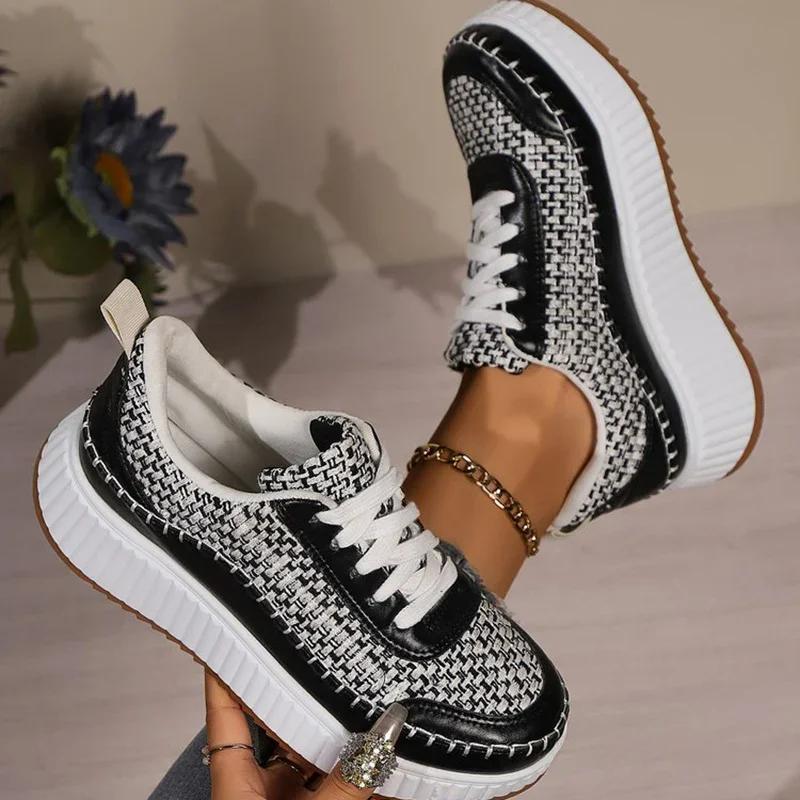 Fashion Thick Bottom Lace Up Walking Shoes Woman Fashion Colored Sequins Platform Sneakers Women Comfort Non Slip Sports Shoes Ladies