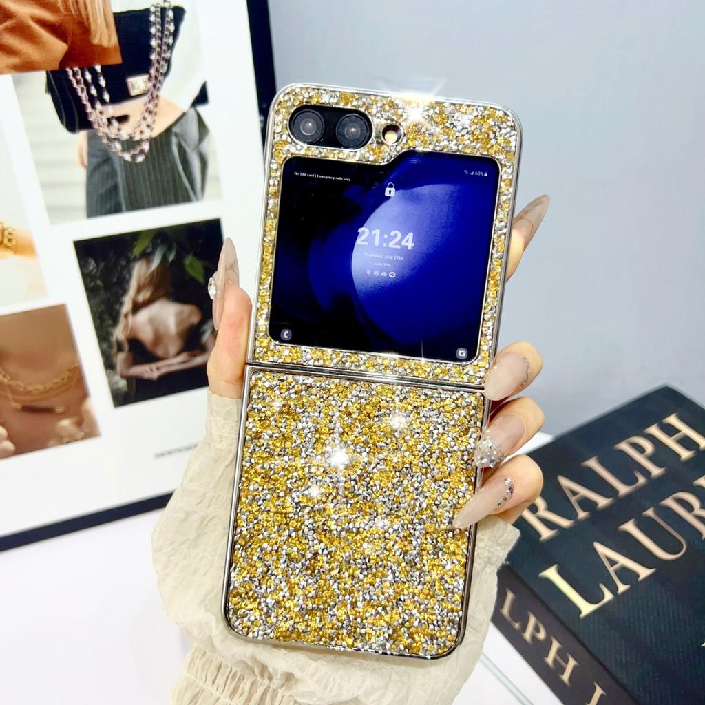 Ochranný kryt Samsung Z Flip6/5/4/3 s galvanicky pokoveným diamantovým zábleskem pro skládací displej telefonu s laserovou intarzií.