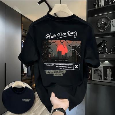 T-shirt Estiva alla Moda INS Larga Stampata da Uomo Manica Corta Girocollo Maglietta Abbigliamento per Coppia Nero/ Bianco XXS-6XL