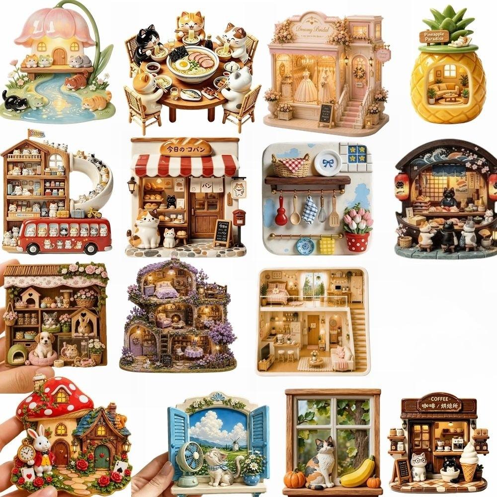 Resin 3D Embossed Refrigerator Sticker Cat Themed Home Decoration Magnets Refrigerator