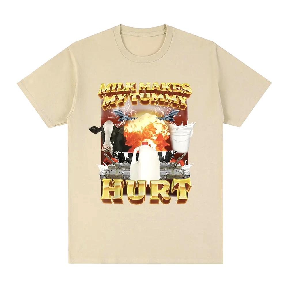 Milk Makes My Tummy Hurt Tshirt Lactose Tolerant Funny Meme Graphic T Shirt Women Fashion Vintage Hip Hop Short Sleeve Clothing