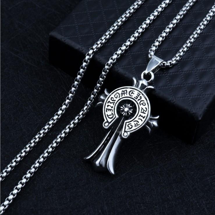 Vintage Men'S Personality Croxing Titanium Steel Chain Pendant Necklace